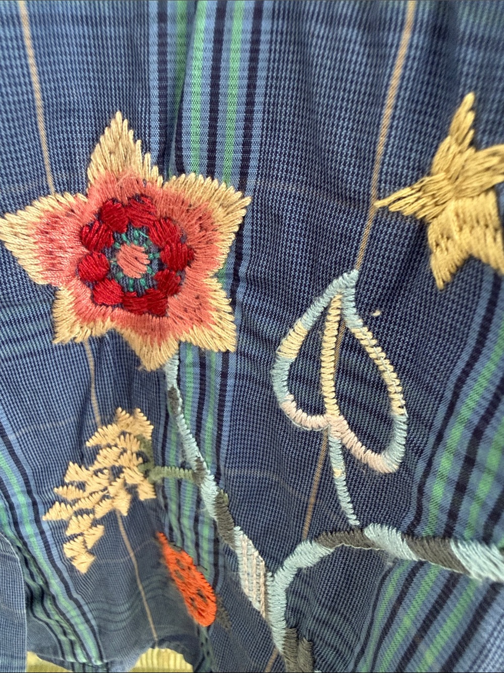 Johnny Was Blue Embroidered Floral & Bird Button-Down Shirt - Picture 6 of 6